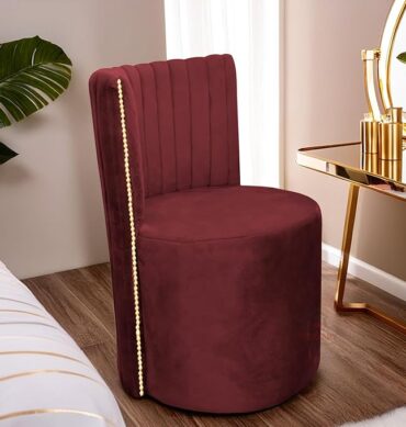 Luxury Velvet Ottoman Chair Pouffe Stool?Modern Round Soft-Padded Chair for Dining Room, Living Room/Cafeteria Seating/Bedroom and Dressing Area/Ottoman with Backrest (Maroon)