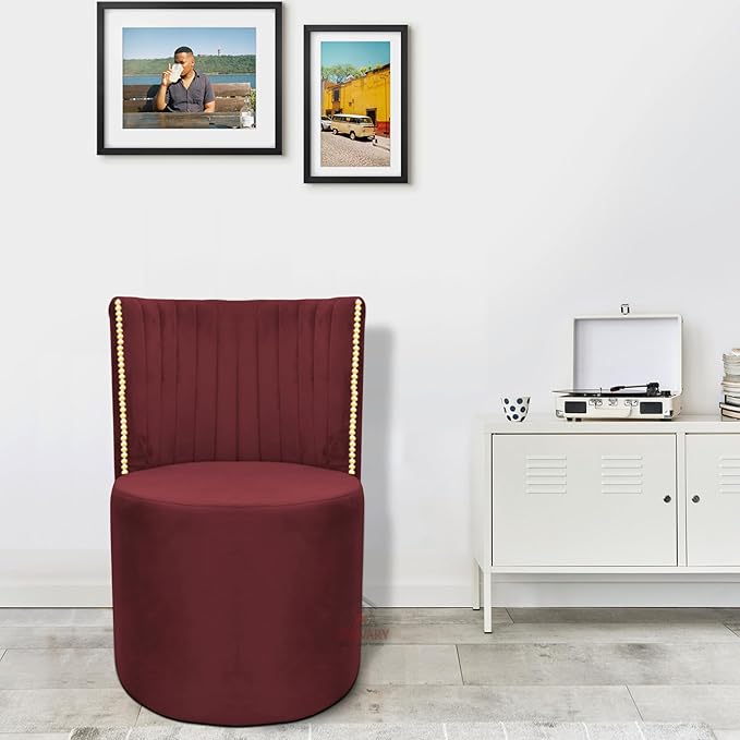 Luxury Velvet Ottoman Chair Pouffe Stool?Modern Round Soft-Padded Chair for Dining Room, Living Room/Cafeteria Seating/Bedroom and Dressing Area/Ottoman with Backrest (Maroon) - Image 2