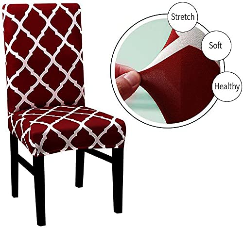 House of Quirk Elastic Chair Cover Stretch Removable Washable Short Dining Chair Cover Protector Seat Slipcover - (Maroon Diamond) (Pack of 6, Polyester, Printed) - Image 2