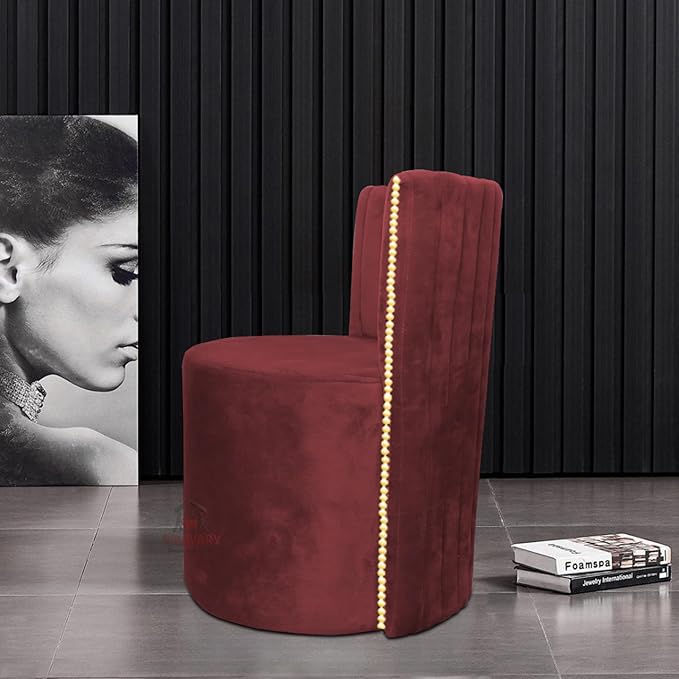 Luxury Velvet Ottoman Chair Pouffe Stool?Modern Round Soft-Padded Chair for Dining Room, Living Room/Cafeteria Seating/Bedroom and Dressing Area/Ottoman with Backrest (Maroon) - Image 3