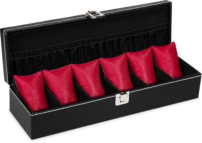 Men's and Women's Leatherette Watch organizer holder Case for 6 Watches, Removable Watch Pillows, Watch Box Holder, Gift for Loved Ones (Black::Maroon) - Image 3