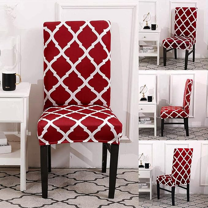 House of Quirk Elastic Chair Cover Stretch Removable Washable Short Dining Chair Cover Protector Seat Slipcover - (Maroon Diamond) (Pack of 6, Polyester, Printed) - Image 3
