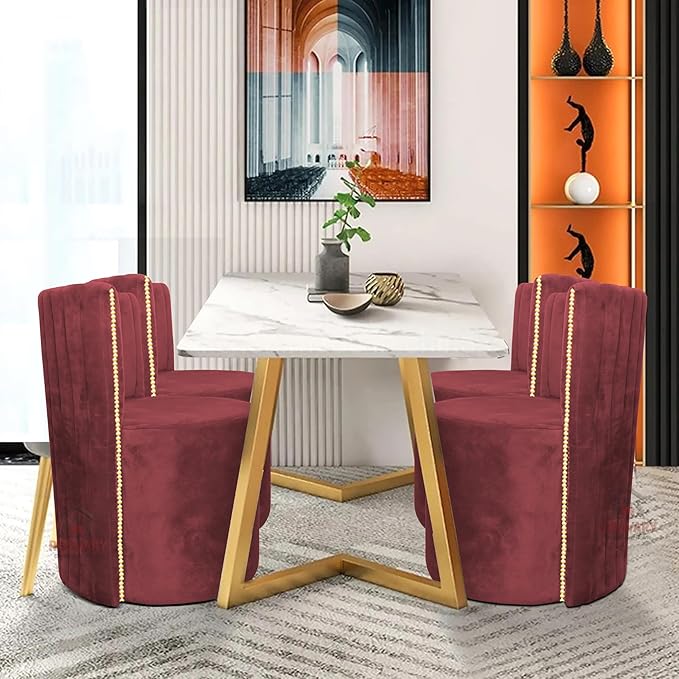 Luxury Velvet Ottoman Chair Pouffe Stool?Modern Round Soft-Padded Chair for Dining Room, Living Room/Cafeteria Seating/Bedroom and Dressing Area/Ottoman with Backrest (Maroon) - Image 4