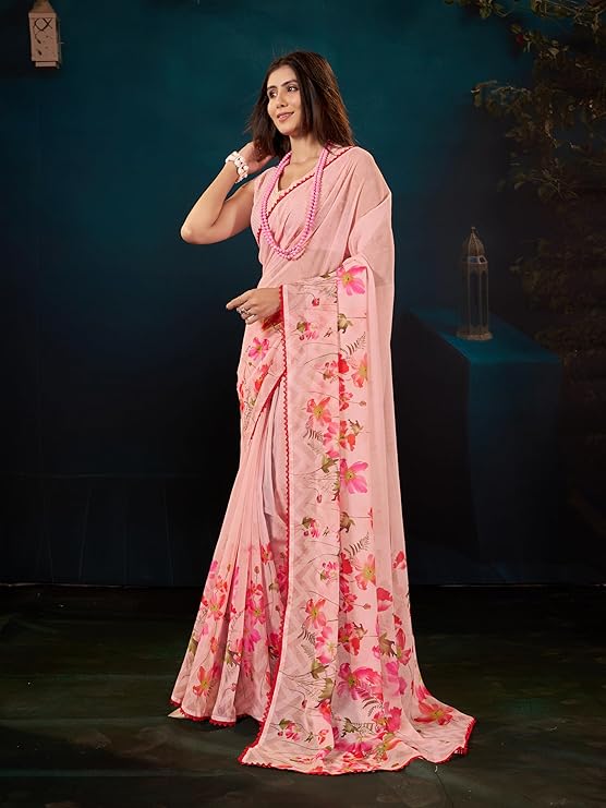Garden Vareli Floral Printed Slub Taspa Saree With Unstitched Blouse Piece - Image 2