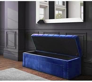 Roman Velvet Upholstered Ottoman Ripit with Storage 2 Seater Sofa Storage Box Footstool Toy Chest Shoe Bench Seats and Bed End Storage (Navy Blue) - Image 2