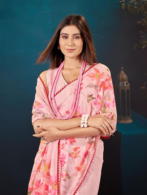 Garden Vareli Floral Printed Slub Taspa Saree With Unstitched Blouse Piece - Image 3