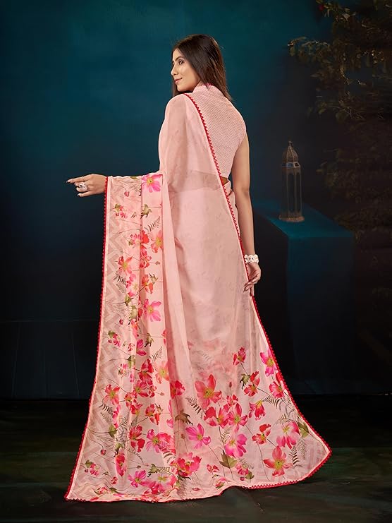 Garden Vareli Floral Printed Slub Taspa Saree With Unstitched Blouse Piece - Image 4