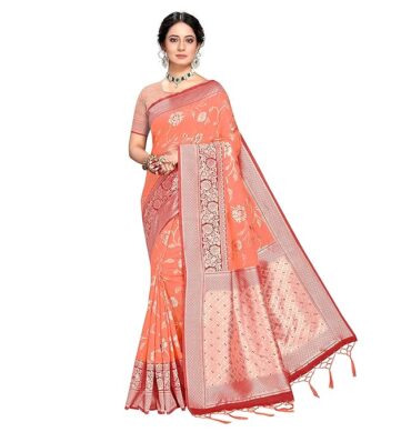 Rekha Maniyar Womens Cotton Woven Banarasi Silk Saree With Unstitched Blouse (KALPANA)