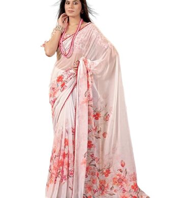 Garden Vareli Floral Printed Slub Taspa Saree With Unstitched Blouse Piece