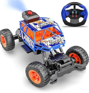 Mirana Duster 4WD RC Car Toy for Kids | Rechargeable USB C-Type Offroad Monster Truck with Smoke Exhaust | High Speed ATV Remote Control Rock Crawler | Gift for Boys & Girls (Orange-Blue)