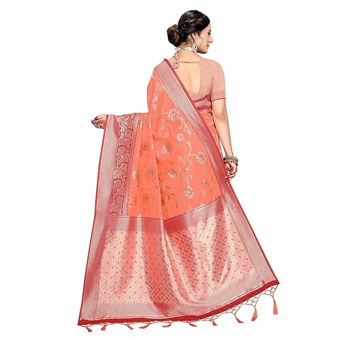 Rekha Maniyar Womens Cotton Woven Banarasi Silk Saree With Unstitched Blouse (KALPANA) - Image 3