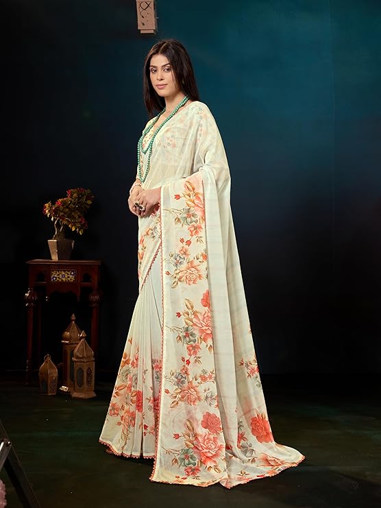 Garden Vareli Floral Printed Slub Taspa Saree With Unstitched Blouse Piece - Image 2