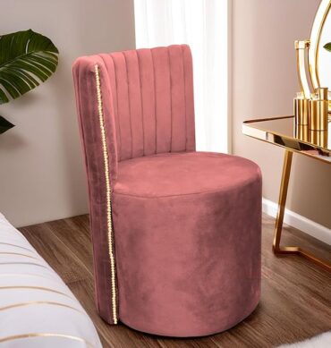 Luxury Velvet Ottoman Chair Pouffe Stool?Modern Round Soft-Padded Chair for Dining Room, Living Room/Cafeteria Seating/Bedroom and Dressing Area/Ottoman with Backrest (Pink)