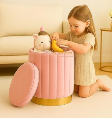 Round Luxurious Ottoman with Storage Box Dutch Velvet Pouffe Footstool, Footrest Vanity Stool for Bedroom Living Room Balcony Snack, Storage for Kids Toys - (Pink)