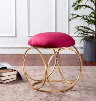 nestroots Ottoman Stool for Living Room - Metallic Stools for Sitting, Bedroom Pouffes, Side Table | 18 Inch Height, Maroon Ring Design | Stylish & Durable Footrest Stool for Home