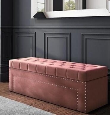 Roman Velvet Upholstered Ottoman Ripit with Storage 2 Seater Sofa Storage Box Footstool Toy Chest Shoe Bench Seats and Bed End Storage (Pink)