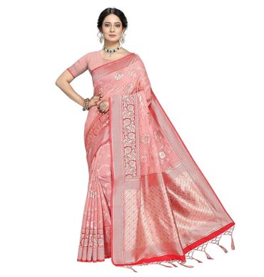 Rekha Maniyar Womens Cotton Woven Banarasi Silk Saree With Unstitched Blouse (KALPANA)