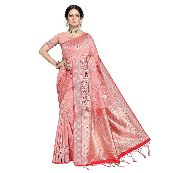 Rekha Maniyar Womens Cotton Woven Banarasi Silk Saree With Unstitched Blouse (KALPANA)