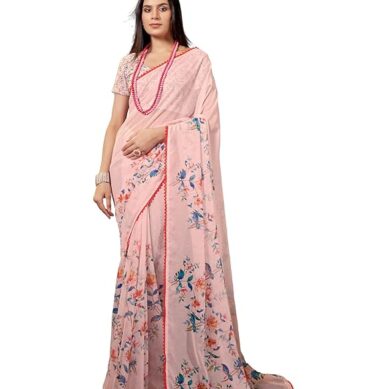 Garden Vareli Floral Printed Slub Taspa Saree With Unstitched Blouse Piece