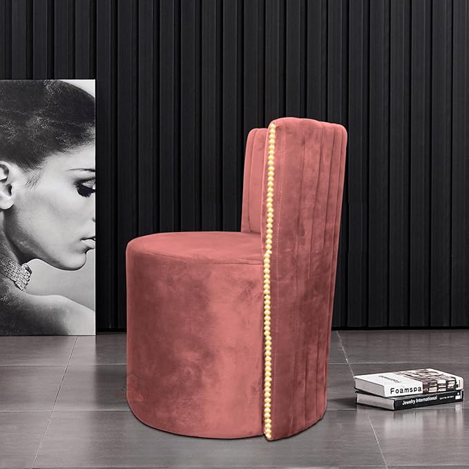 Luxury Velvet Ottoman Chair Pouffe Stool?Modern Round Soft-Padded Chair for Dining Room, Living Room/Cafeteria Seating/Bedroom and Dressing Area/Ottoman with Backrest (Pink) - Image 2