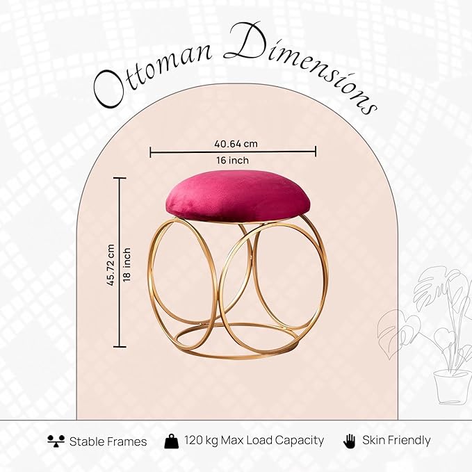 nestroots Ottoman Stool for Living Room - Metallic Stools for Sitting, Bedroom Pouffes, Side Table | 18 Inch Height, Maroon Ring Design | Stylish & Durable Footrest Stool for Home - Image 2