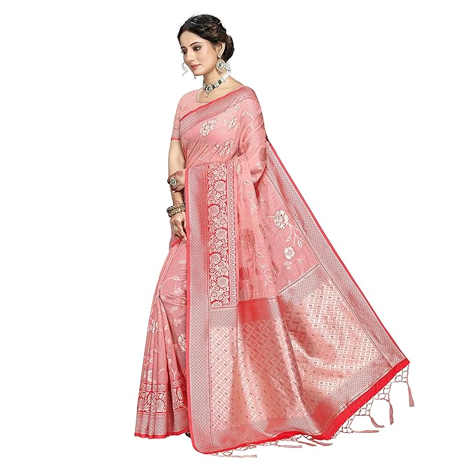 Rekha Maniyar Womens Cotton Woven Banarasi Silk Saree With Unstitched Blouse (KALPANA) - Image 2