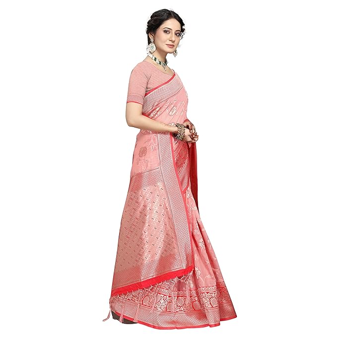 Rekha Maniyar Womens Cotton Woven Banarasi Silk Saree With Unstitched Blouse (KALPANA) - Image 3