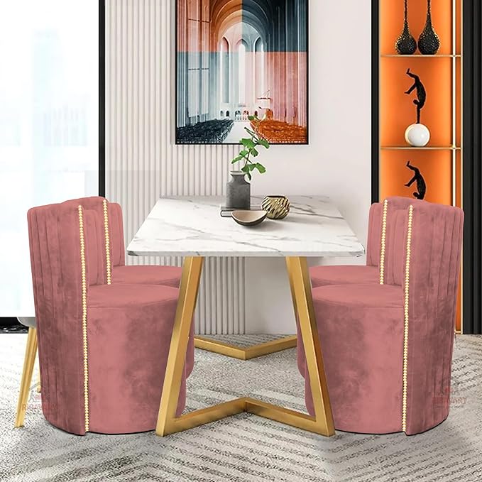 Luxury Velvet Ottoman Chair Pouffe Stool?Modern Round Soft-Padded Chair for Dining Room, Living Room/Cafeteria Seating/Bedroom and Dressing Area/Ottoman with Backrest (Pink) - Image 3