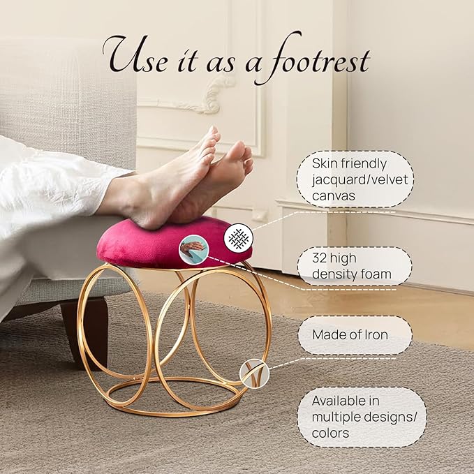 nestroots Ottoman Stool for Living Room - Metallic Stools for Sitting, Bedroom Pouffes, Side Table | 18 Inch Height, Maroon Ring Design | Stylish & Durable Footrest Stool for Home - Image 4