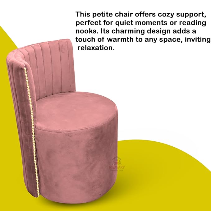 Luxury Velvet Ottoman Chair Pouffe Stool?Modern Round Soft-Padded Chair for Dining Room, Living Room/Cafeteria Seating/Bedroom and Dressing Area/Ottoman with Backrest (Pink) - Image 4