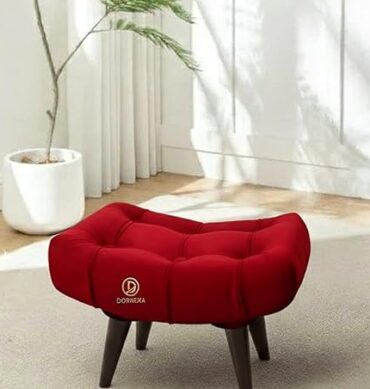 Soft Fabric Comfortable Cushion Ottoman Footrest Stool for Living Room (Red)