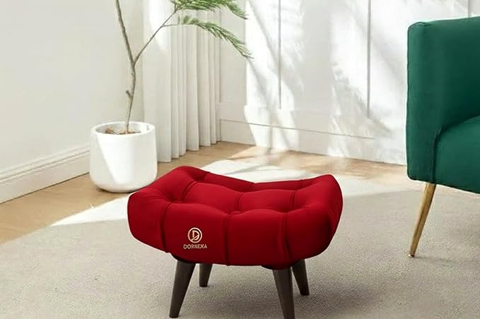 Soft Fabric Comfortable Cushion Ottoman Footrest Stool for Living Room (Red)