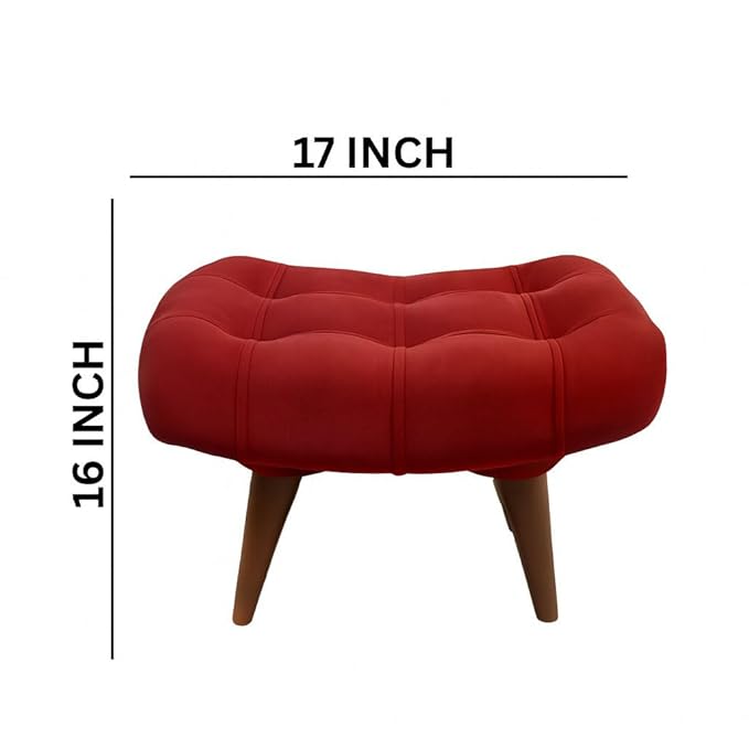 Soft Fabric Comfortable Cushion Ottoman Footrest Stool for Living Room (Red) - Image 2
