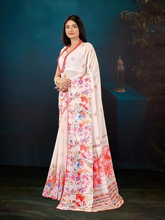 Garden Vareli Floral Printed Slub Taspa Saree With Unstitched Blouse Piece - Image 2
