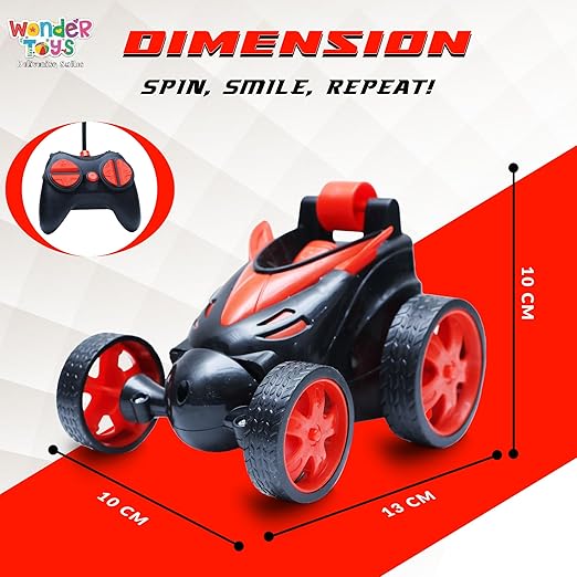 Wonder Toys 360? Stunt, Flip, Rotating & Rolling RC Car for Kids ? Rechargeable RC Car with Dual Motors, Flexible Turning & Anti-Crash Tyres | Remote Control Toy with USB Charger | Red Edition - Image 3