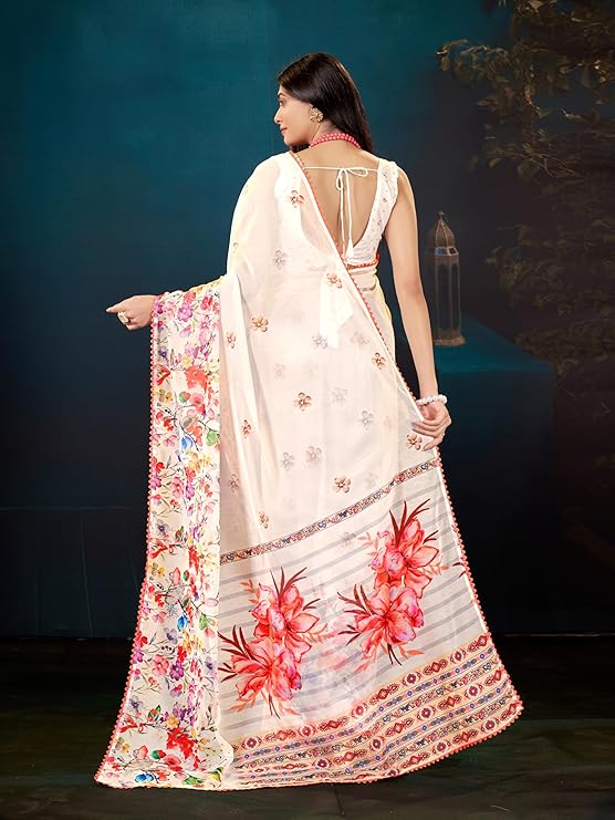 Garden Vareli Floral Printed Slub Taspa Saree With Unstitched Blouse Piece - Image 4