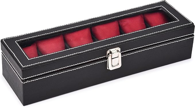 Men's and Women's Leatherette Watch organizer holder Case for 6 Watches, Removable Watch Pillows, Watch Box Holder, Gift for Loved Ones (Black::Red) - Image 4