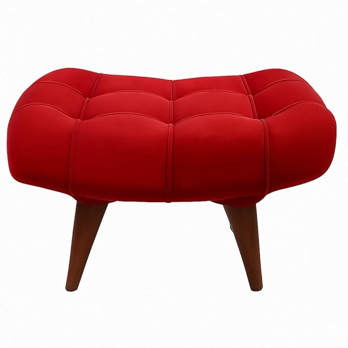 Soft Fabric Comfortable Cushion Ottoman Footrest Stool for Living Room (Red) - Image 4