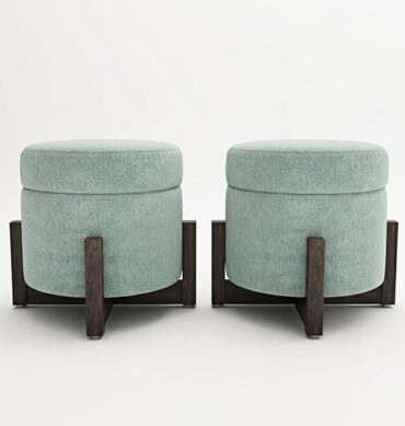 Round Storage Ottoman Poufs ? Multipurpose Puffy Footstools for Bedroom & Living Room, Stylish Home Furniture & D?cor, Sea Green, Set of 2