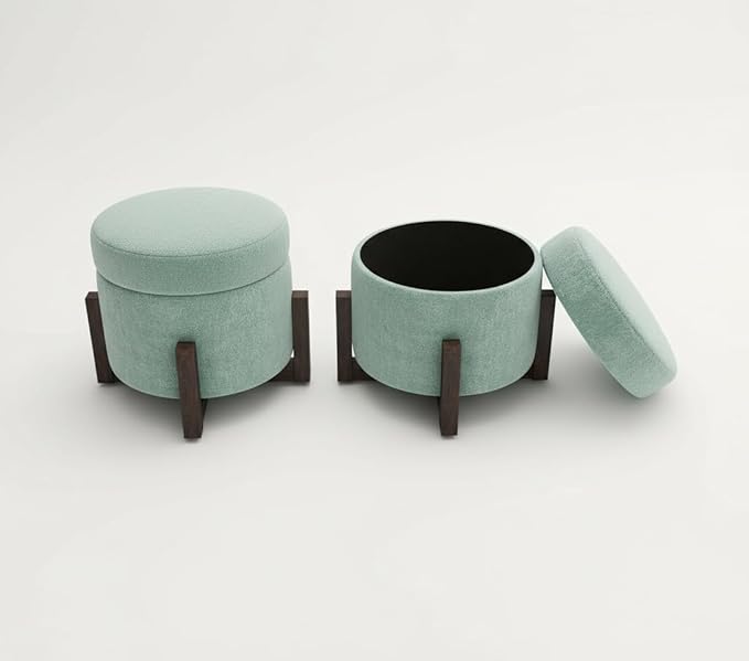 Round Storage Ottoman Poufs ? Multipurpose Puffy Footstools for Bedroom & Living Room, Stylish Home Furniture & D?cor, Sea Green, Set of 2 - Image 3