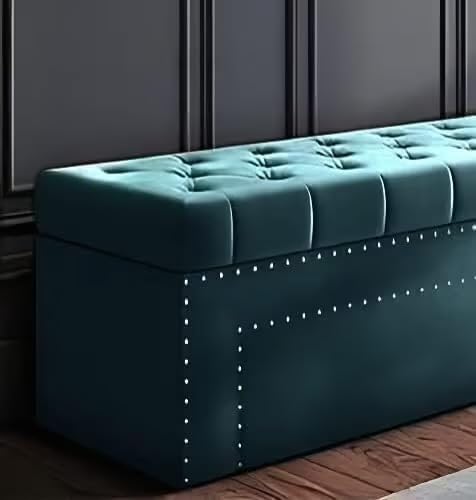 Roman Velvet Upholstered Ottoman Ripit with Storage 2 Seater Sofa Storage Box Footstool Toy Chest Shoe Bench Seats and Bed End Storage (Teal) - Image 2