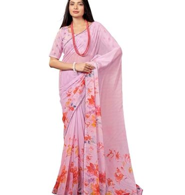 Garden Vareli Floral Printed Slub Taspa Saree With Unstitched Blouse Piece