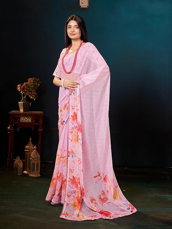 Garden Vareli Floral Printed Slub Taspa Saree With Unstitched Blouse Piece - Image 2