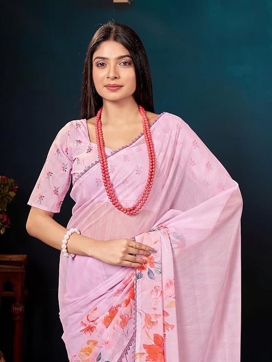 Garden Vareli Floral Printed Slub Taspa Saree With Unstitched Blouse Piece - Image 3