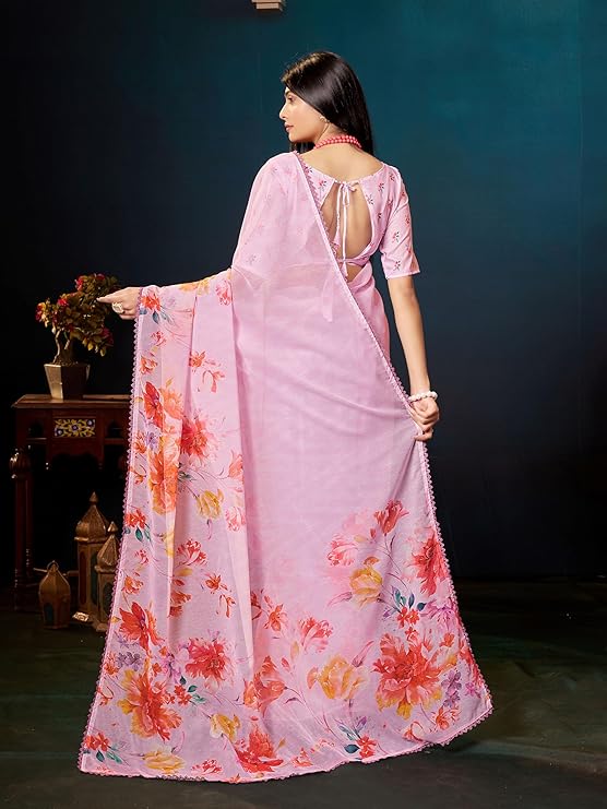 Garden Vareli Floral Printed Slub Taspa Saree With Unstitched Blouse Piece - Image 4