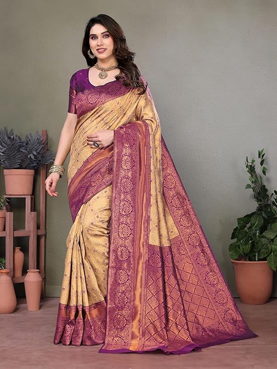 Women's Kanjivaram Soft Silk Banarasi Saree With Blouse Piece | Banarasi Sari For Women | Saree with Blosepiece - Image 2