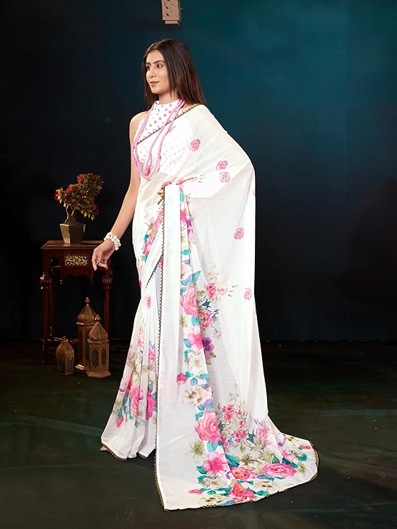 Garden Vareli Floral Printed Slub Taspa Saree With Unstitched Blouse Piece - Image 2