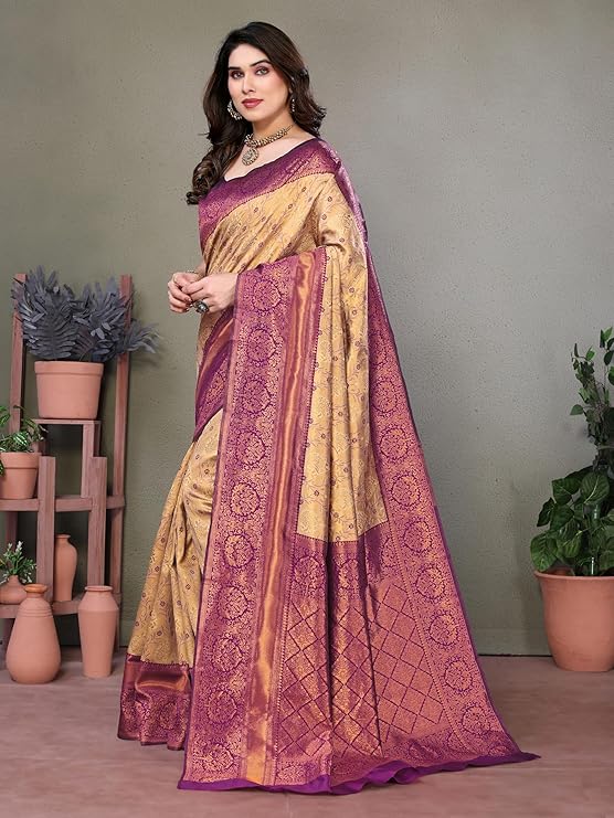 Women's Kanjivaram Soft Silk Banarasi Saree With Blouse Piece | Banarasi Sari For Women | Saree with Blosepiece - Image 3
