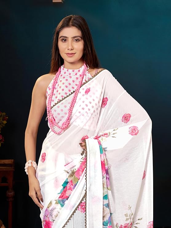 Garden Vareli Floral Printed Slub Taspa Saree With Unstitched Blouse Piece - Image 3