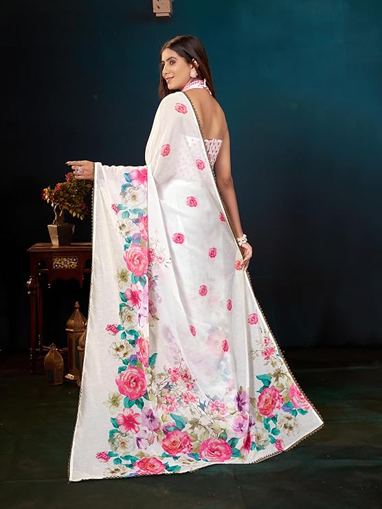 Garden Vareli Floral Printed Slub Taspa Saree With Unstitched Blouse Piece - Image 4